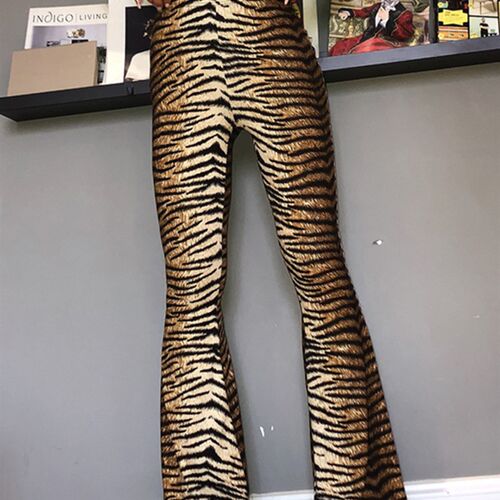 Hugcitar High Waist Leopard Print Flare Leggings 2021 Autumn