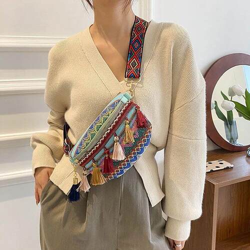 Women Folk Style Waist Bags with Adjustable Strap Variegated