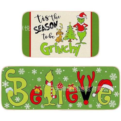 Christmas Grinch Floor Mat Kitchen Water Absorbent Foot Mat