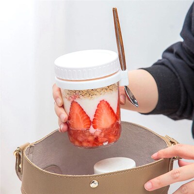 Oatmeal Cup Overnight Oats Jars Breakfast Cup with Lid &Spoo