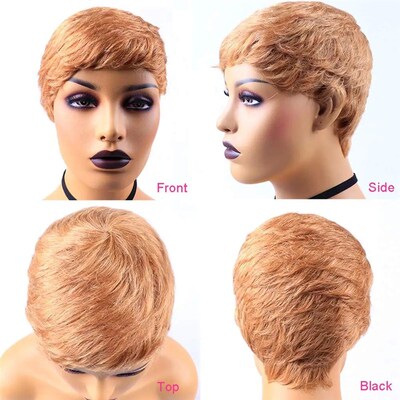 Short Straight Human Hair Wigs Natural Color Brazilian Remy