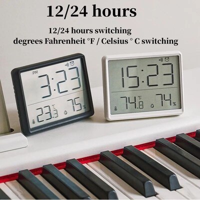 9.3x7.3x1.5cm Digital Alarm Clock Temperature Humidity Hourl