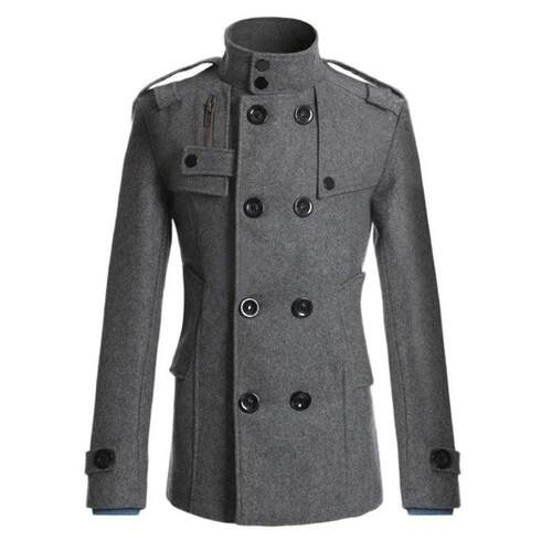 Mens Long Coat Winter Warm Woolen Overcoat Fashion Casual L