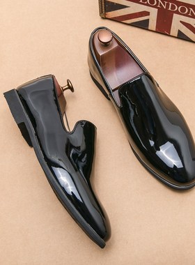 Loafers Men Shoes New Patent Leather Shiny Gradient Simple S