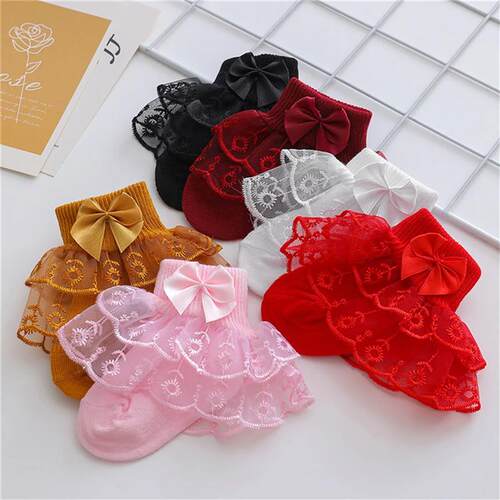 Baby Girls Ruffle Lace Socks, Super Soft Infant Ankle Socks