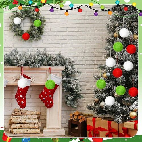 6Pcs 6cm Red Green White Christmas Fluffy Ball Hanging Ornam