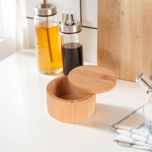 Bamboo Salt Cellar with Magnetic Swivel Lid Bamboo Storage