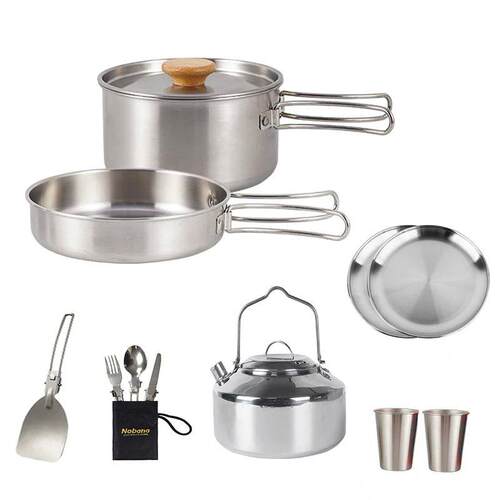 Outdoor Stainless Steel Pots Camping Soup Pots Frying Pan Ho