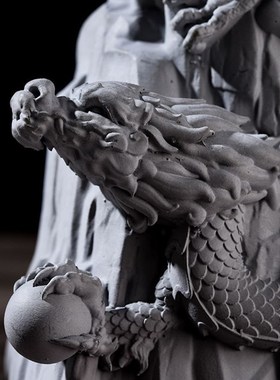 中式龙柱摆件鱼缸造景石桌面装饰品茶宠招财龙年摆件入户玄关家居