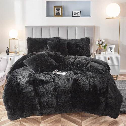 Fluffy Comforter Cover Bed Set Faux Fur Fuzzy Duvet Cover Se