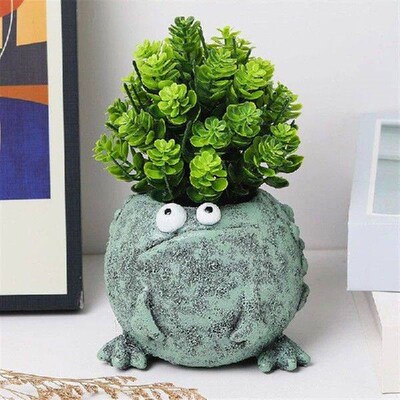 Playful Resin Frog Expression Flowerpot Cute Decorative