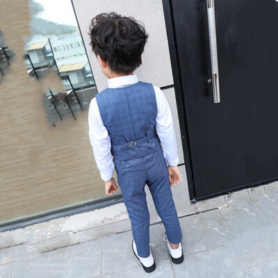 Boy Plaid Vest Blazer Kids Waistcoat Wedding Clothes Set Tod