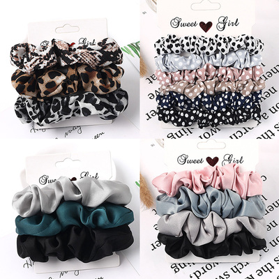 3/5/Pcs Silk Scrunchies Print Leopard Scrunchie Set Elastic
