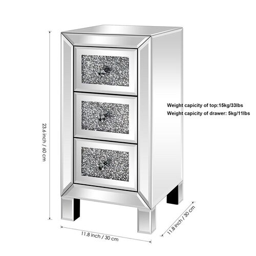 Mirror Surface Nightstand Bedside Table Cabinet With Diamon