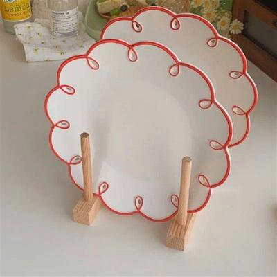 Red Lace Plate Vintage Ceramic Dessert Cake Disc Household
