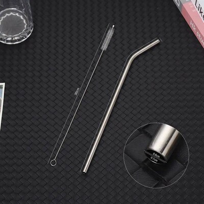 1Pcs Straight Bent Stainless Steel Straws Drinking Silver Cu
