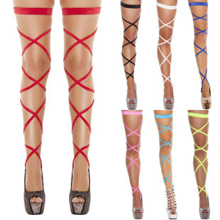 Sexy Women Bandage Fishnet Stockings Thigh-High Studded Thig