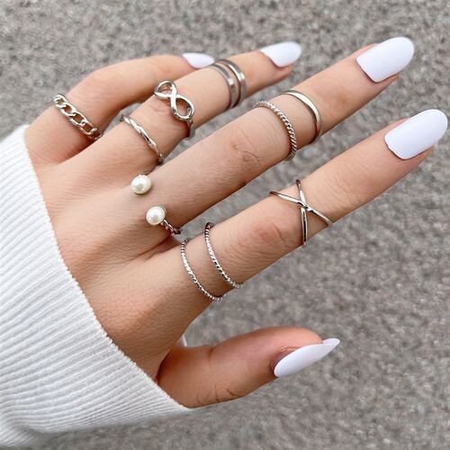 Fashion Hollow Butterfly Ring Set 9PCS Elegant Vintage Cryst