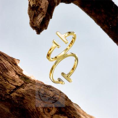 。Parallel bars ring womens copper electroplating real 14K