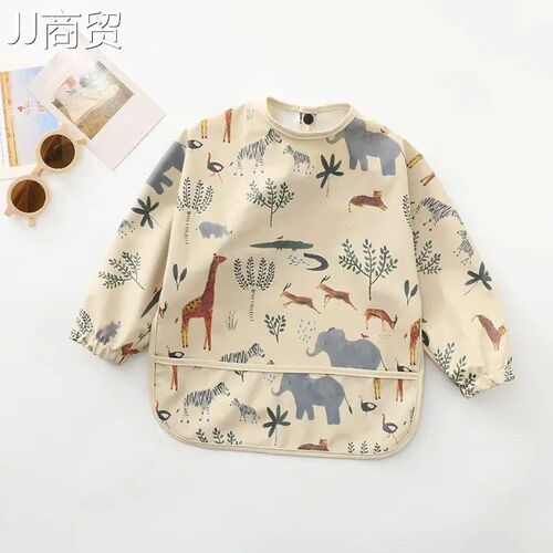 Kids Baby Feeding Bibs Waterproof Long Sleeve Apron with Poc