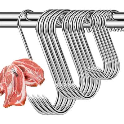 10Pcs Hanging Meat Stainless Steel Sharp Prong S-Hooks Heavy