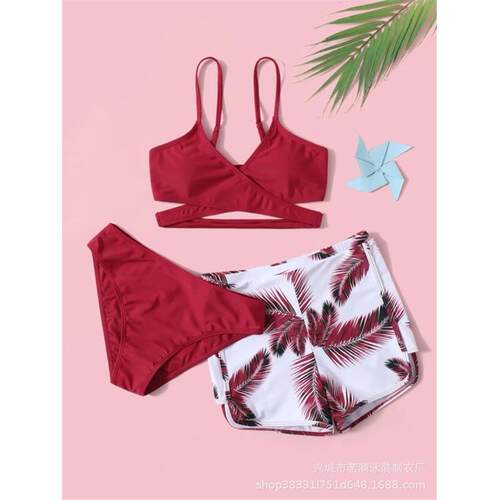 Bikini Feather Pattern Double Pants Three Womens