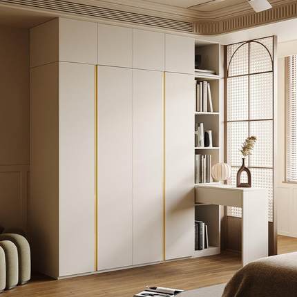 木月奶油风衣柜二门三门四门组合卧室平开门简约衣柜多尺寸可定选