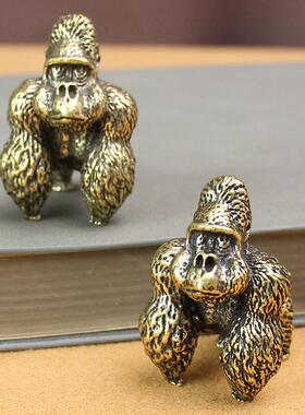 仿古黄铜金刚大猩猩茶几茶台茶宠办公室桌面小摆件铜铸摆饰装饰品