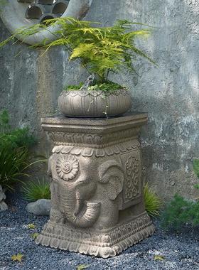 中式摆件庭院露台花园布置石墩阳台造景园林院子户外花盆花架底座