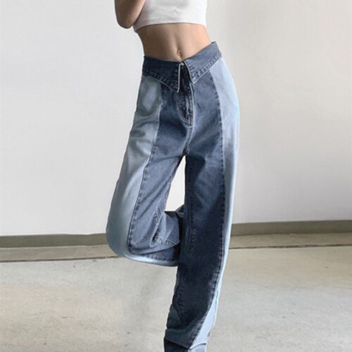 hirigin Womens Casual Straight Jeans Fashion Contrast Colo