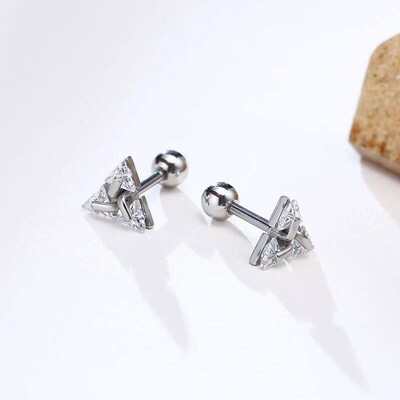 Men Stud Earring ,Triangle Pierced Crystal Zircon Stud Earri
