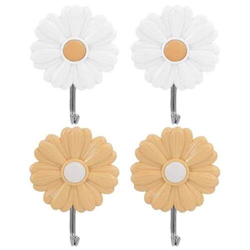4 Pcs Daisy Wall Hooks Adhesive Sticky Hangers Random Color
