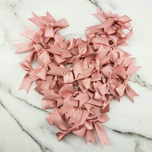 (50 Pcs/pack) 85*85mm Fresh Pink Ribbon Bows Small Size Sati