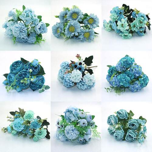 Blue variety autumn fake tea rose peony silk flower autumn g