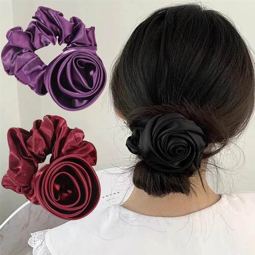 Women Rose Elastic Hair Bands Ties Hair Scrunchies Big Flowe