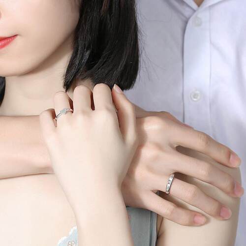 1 Pair New Romantic Couple Wedding Ring Heart Zircon Adjusta