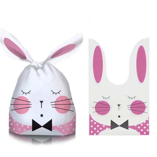 50Pcs Easter Rabbit Ear Bags Cookie Candy Gift Plastic Bags
