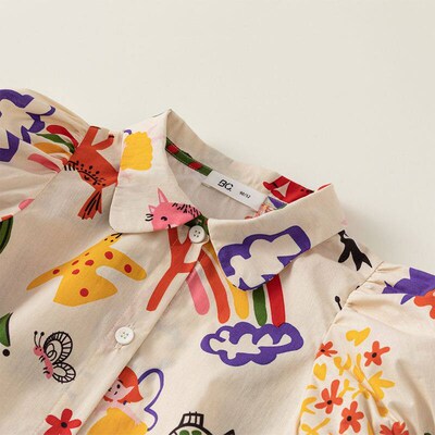 Teenage Girls Shirt Printed Dresses Summer 2023 New Little
