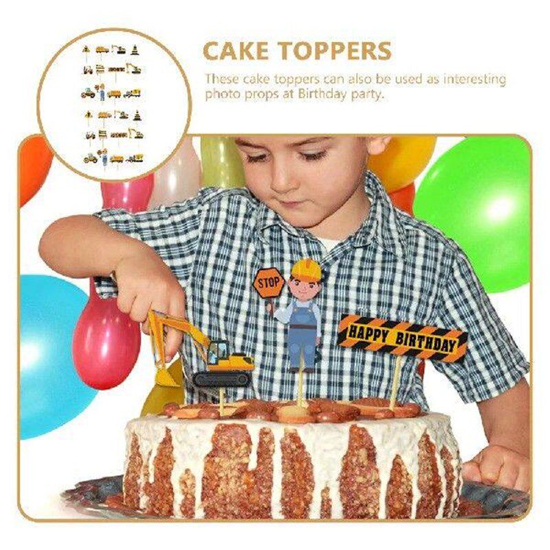 24 Pcs Car Engineering Vehicle Cake Sign Cars Paper Picks
