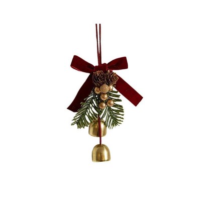 Christmas Ornaments Set with Bells, Velvet Bows & Pinecones