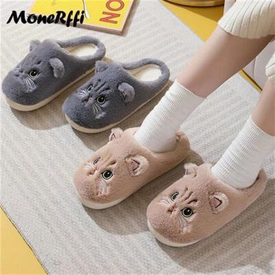 Couple Winter Home Slippers Women Shoes Cute Cartoon Cat Sli