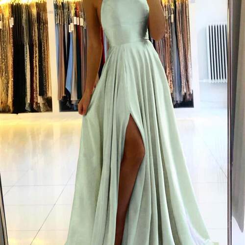 Sage Green Slip Evening Dresses Long Adjustable Straps A Lin