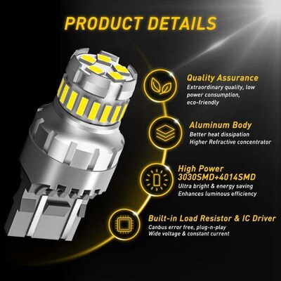 2Pcs T20 W21W LED Canbus W215W Led White 7440 7443 Led Bulb