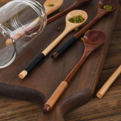 Wooden Tea Spoon Long Coffee Spoons Small Teaspoon Set Wood