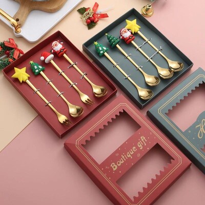 Christmas Spoons with Gift Box, Stainless Steel Stirring