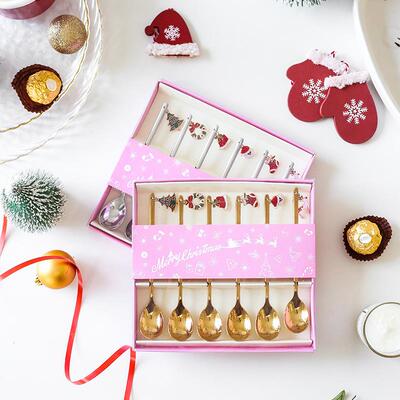 6Pcs/set Christmas Stainless Steel Coffee Spoons Tea Scoops