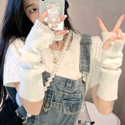 Women Knitted Arm Warmer Long Fingerless Gloves Mitten Winte