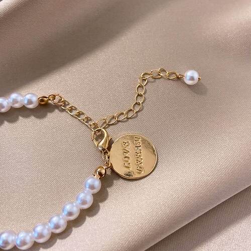 Black bow pearl brlet female ins retro temperament all-match