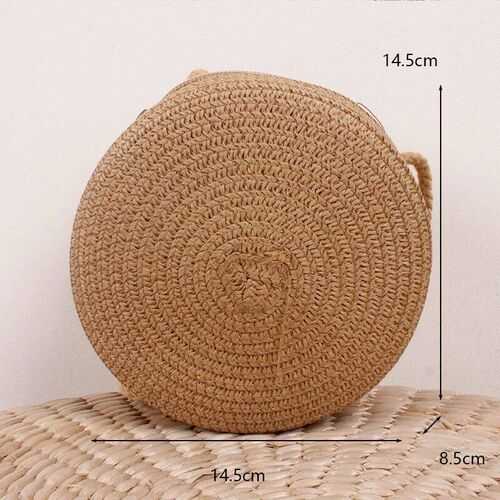 Round Straw Bag Women Woven Beach Crossbody Bag for Ladies C