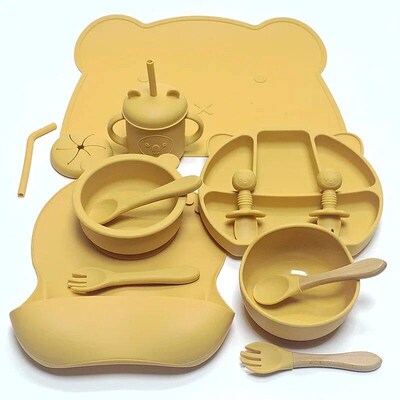 14pcs Silicone Baby Meal Tray Suction Cup Compartment Baby S